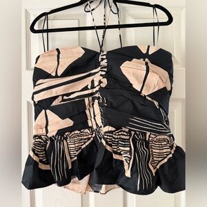 Express Black and Blush Strapless Peplum Top
